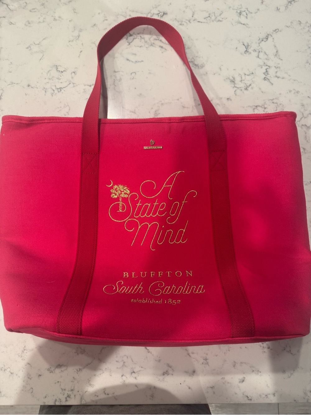 Spartina 449 Hot Pink Canvas Cooler Tote with Gold Script